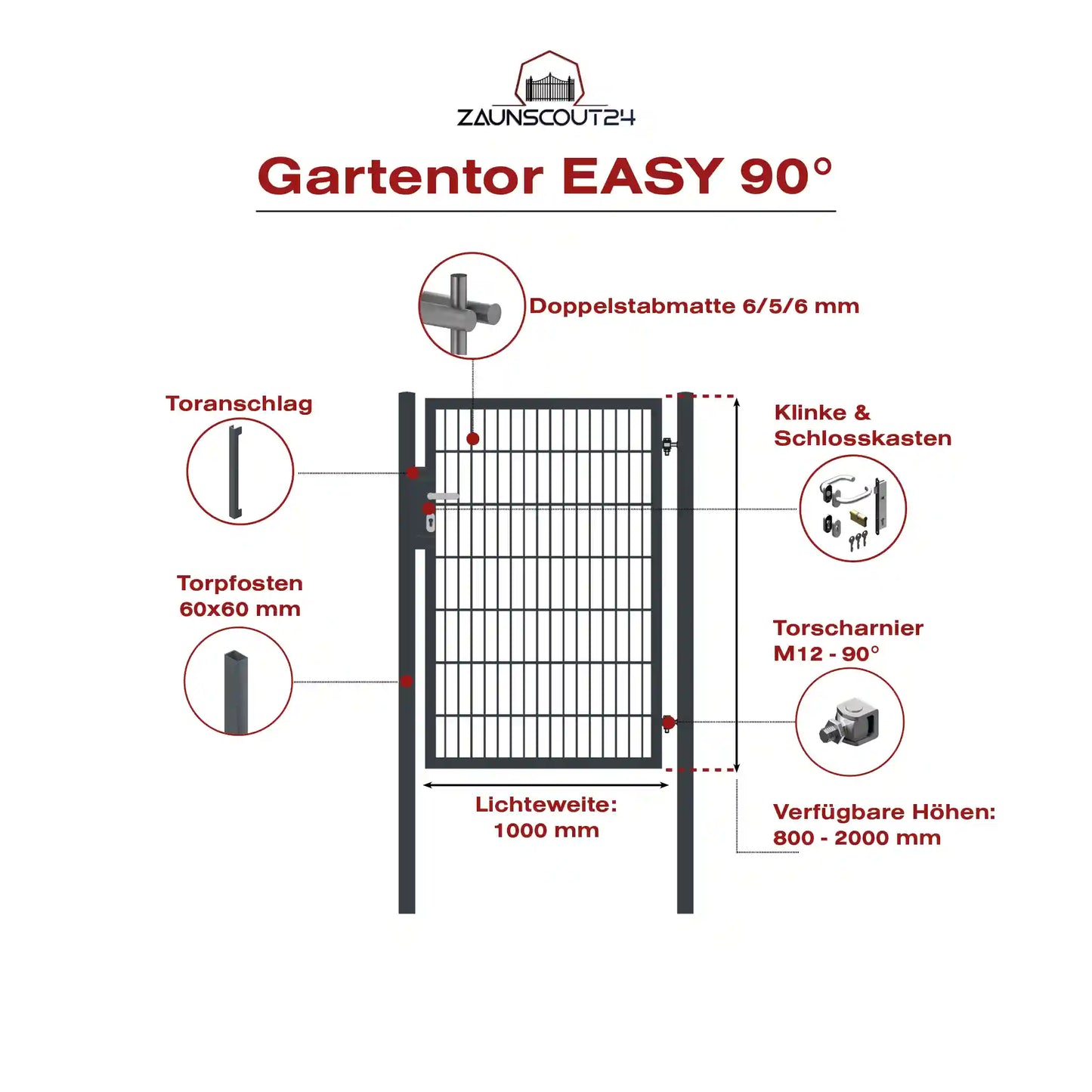 Gartentor Easy 90° (Lichteweite 1000mm)