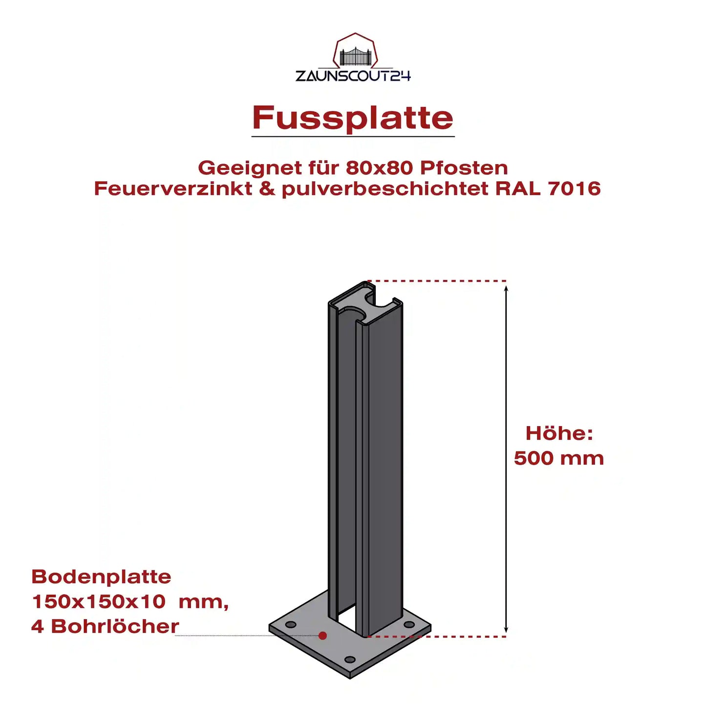 Gate base plate 80x80 mm hot-dip galvanized